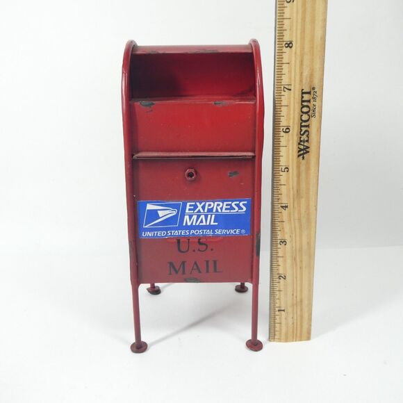 USPS Red Express Mail Dropbox Replica Model 8" Tall U.S. Mail Mailbox Metal Mini - Picture 7 of 7